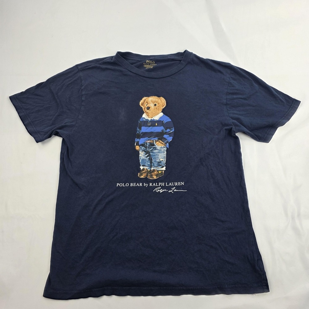 Polo Ralph Lauren Shirt Boys XL 18-20 Blue Polo Bear Graphic Tee Crew Neck